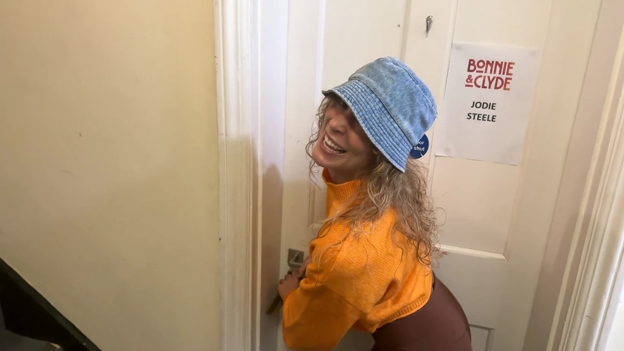Jodie Steele at a dressing-room doorway